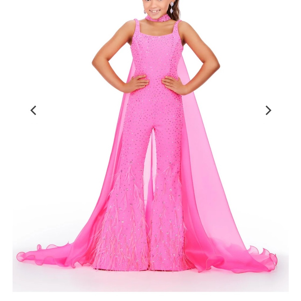 Ashley Lauren Pink Beaded Jumpsuit with Cape Youth Size 14 (not cut)